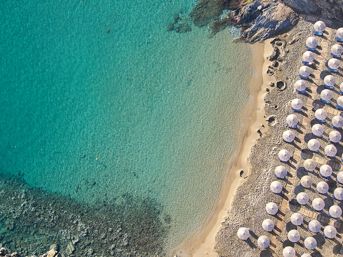 Vue aérienne de la plage de l'hôtel, Grecotel All-In Marine Palace & Aqua Park