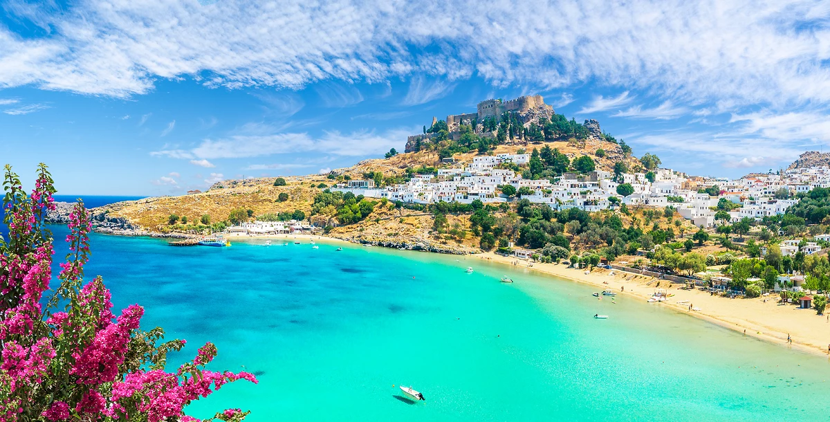 Panorama de Lindos (village), Rhodes, Grèce