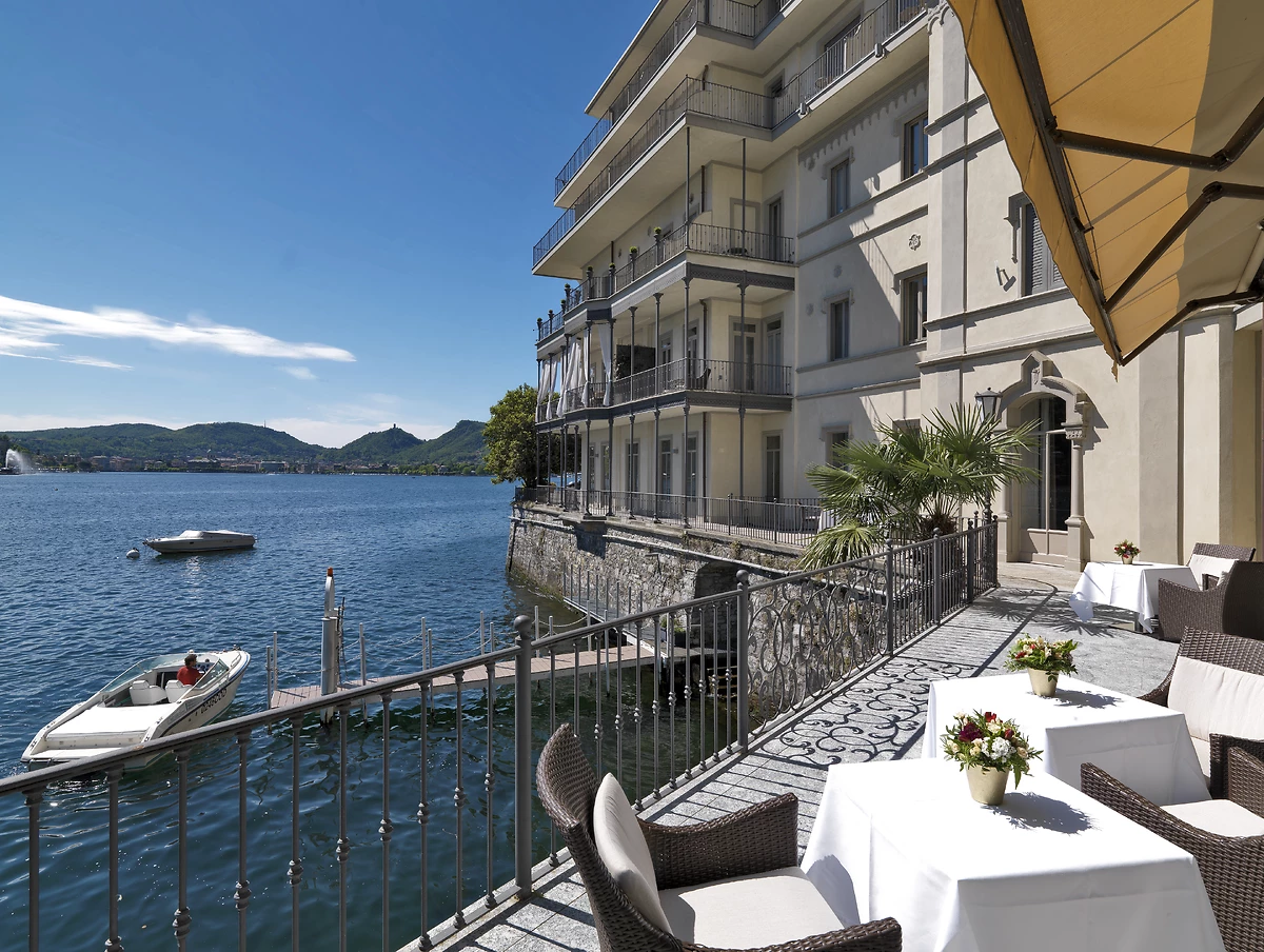 Terrasse, restaurant, hôtel Villa Flori, Côme, Lombardie, Italie