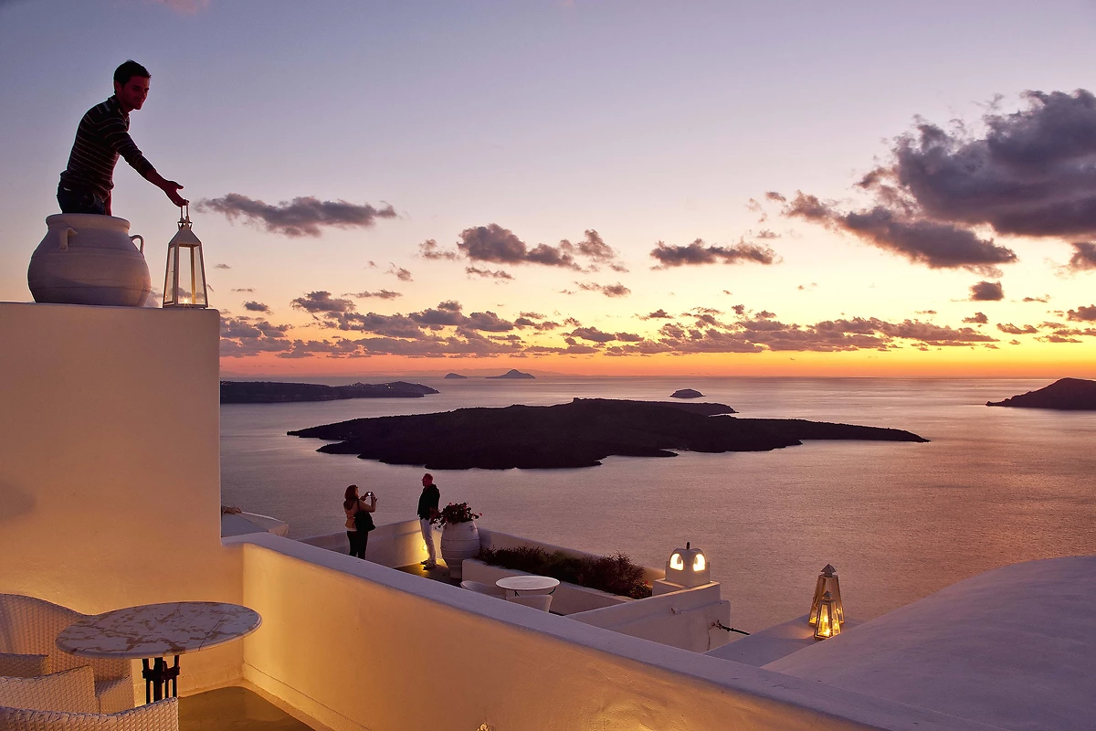 Vue de nuit depuis l'hôtel, Cliff Side Suites, Santorin,  Grèce