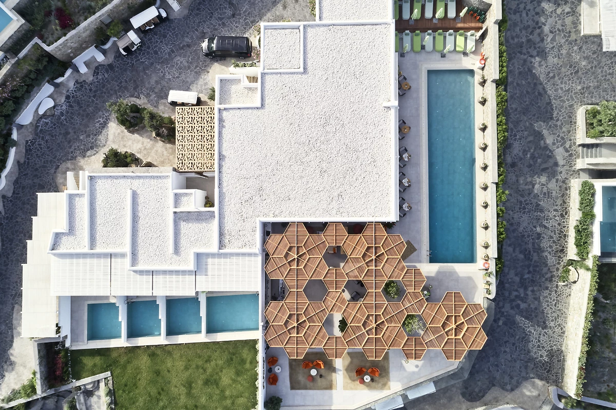 Vue aérienne, Myconian Naia, Mykonos, Grèce