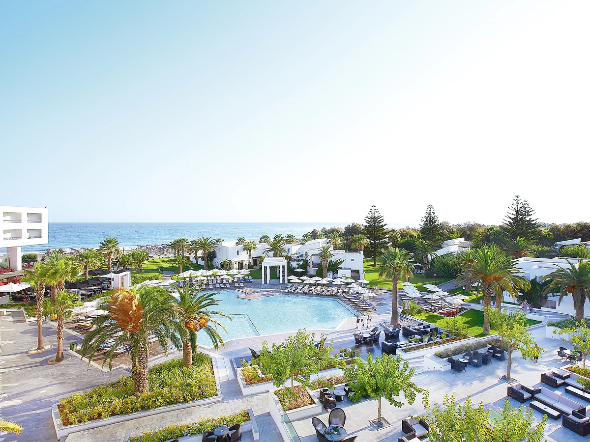 Vue aérienne de l'hôtel, Grecotel Creta Palace, Réthymnon, Crète, Grèce