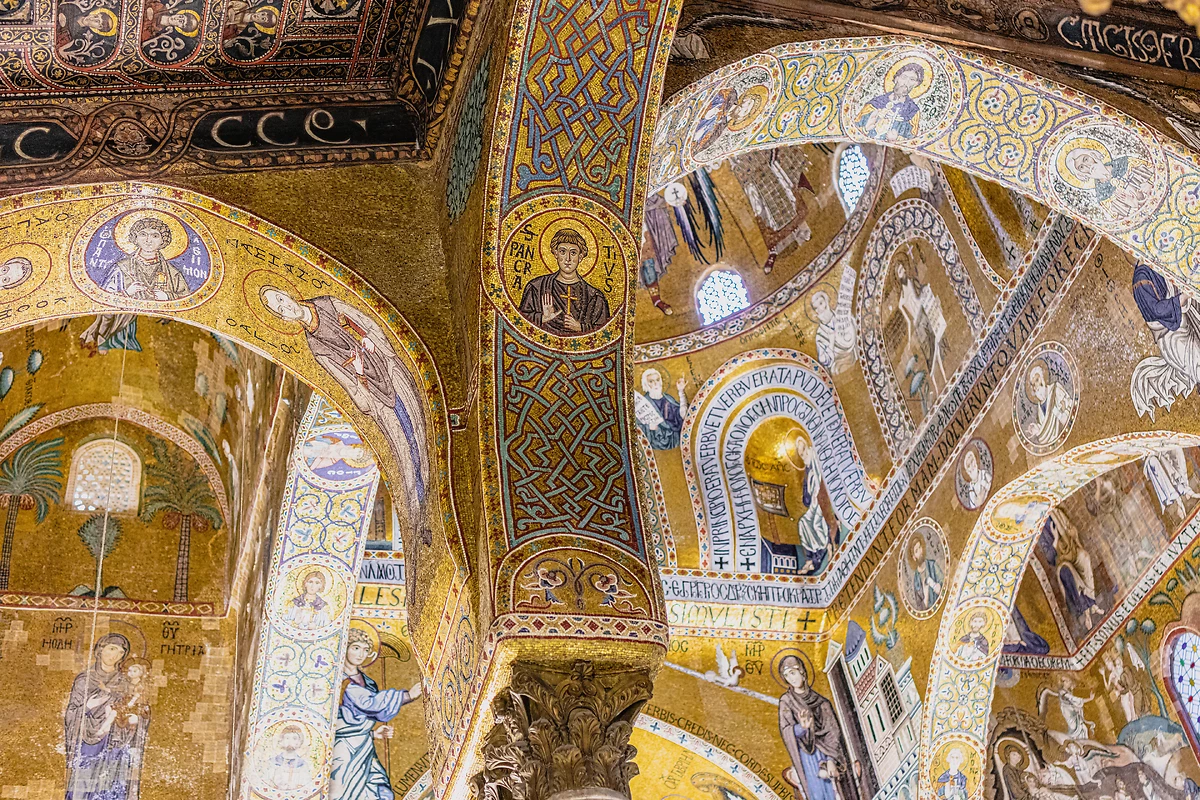 Détail de la mosaïque dans la chapelle palatine à Palerme, Italie