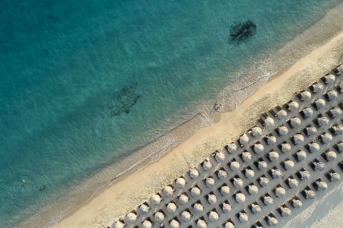 Plage de l'hôtel, Myconian Ambassador Relais & Châteaux, Mykonos, Grèce