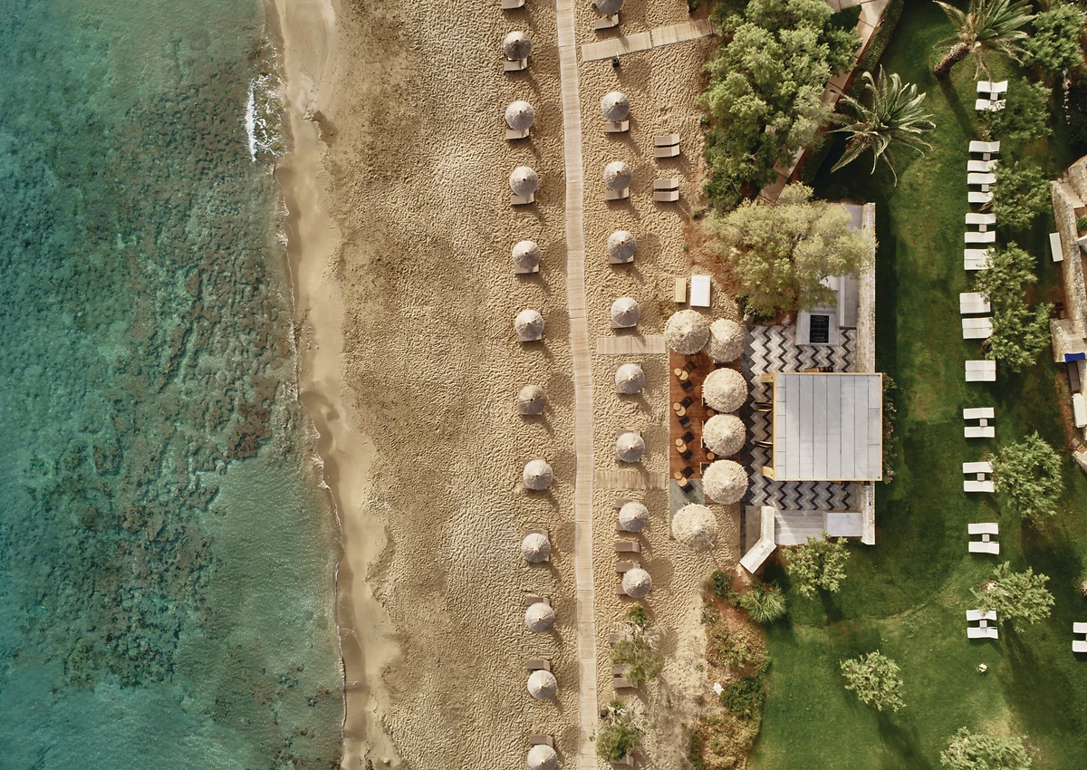 Vue aérienne de la plage, Phaea Cretan Malia, Crète, Grèce