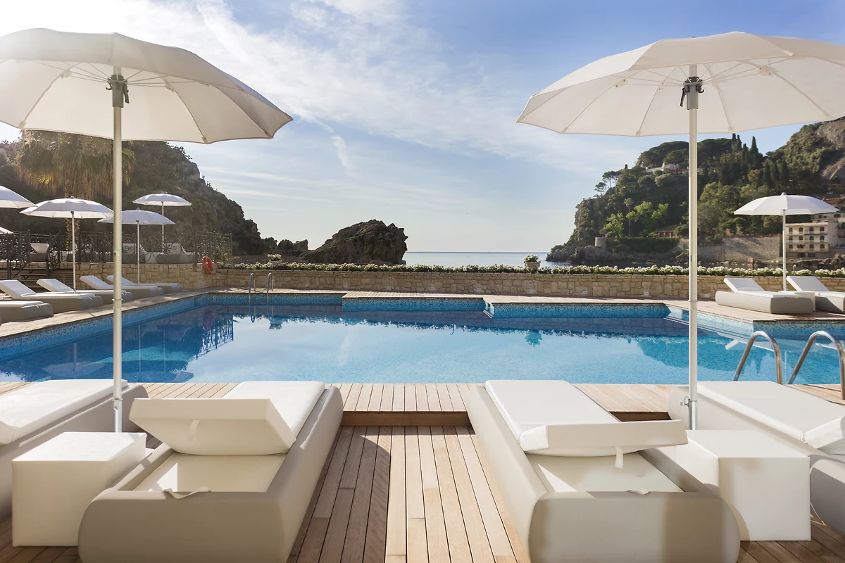 Piscine, hôtel Grand Hotel Mazzarò Sea Palace, Taormine, Sicile, Italie