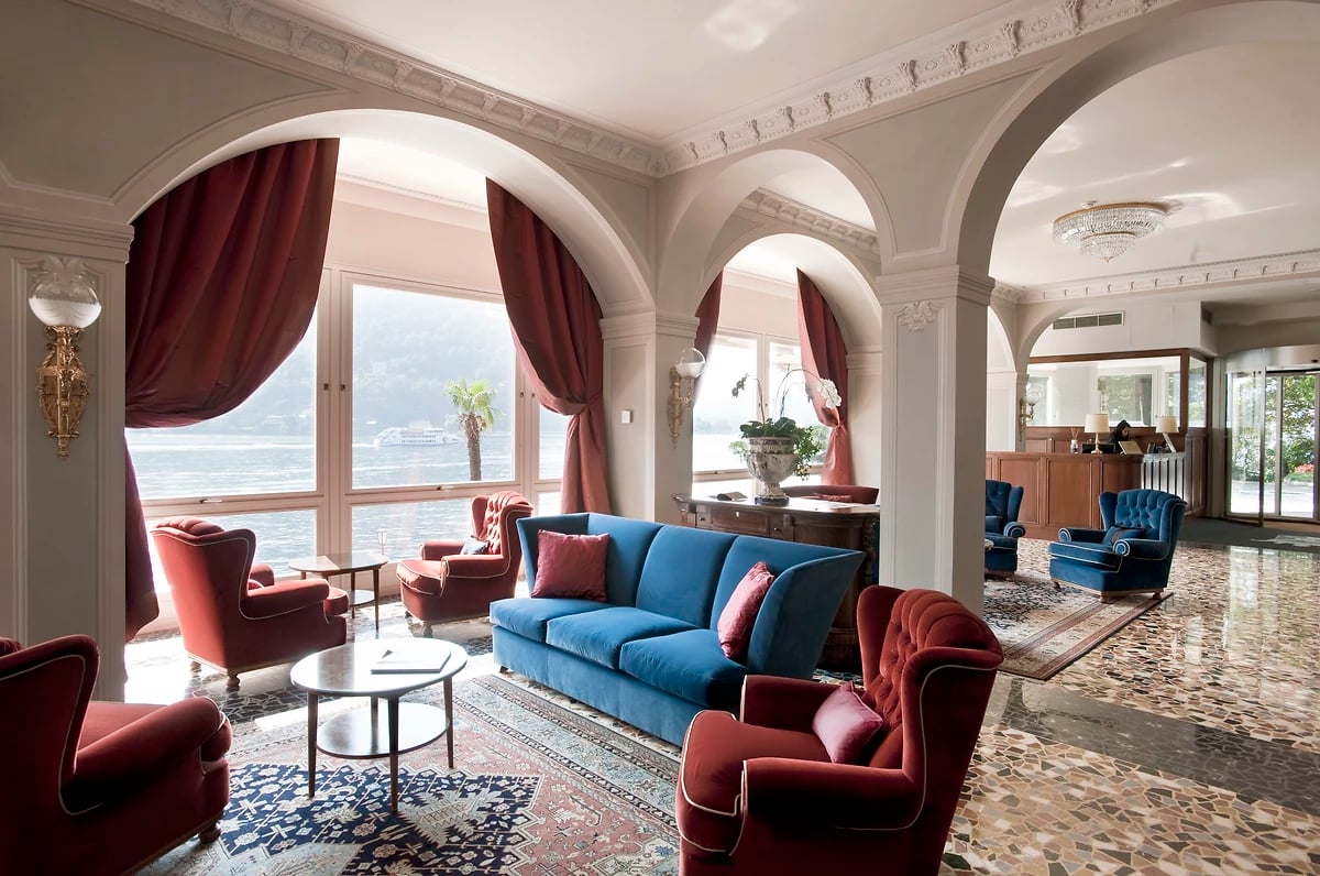 Lobby, hôtel Villa Flori, Côme, Lombardie, Italie