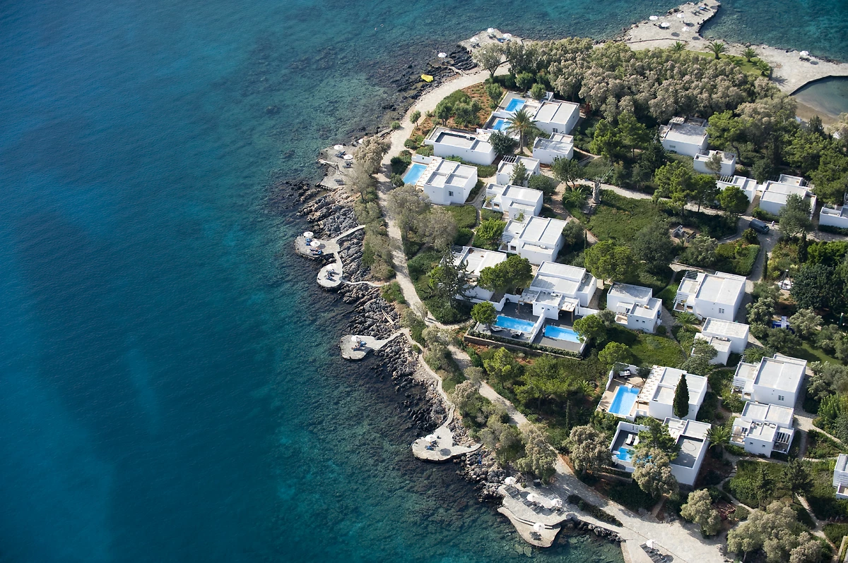 Vue aérienne de l'hôtel, Minos Beach Art, Crète, Grèce