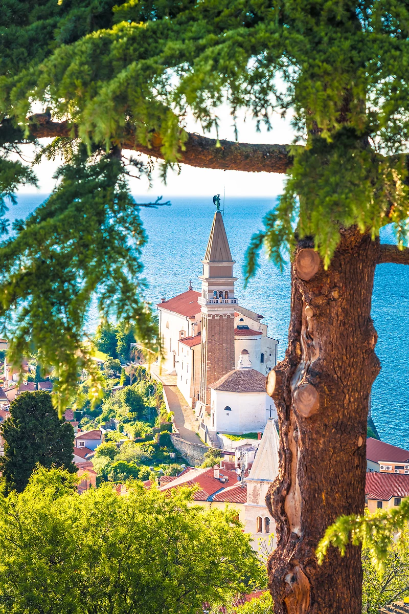 Vue sur l'église de Piran, Slovénie