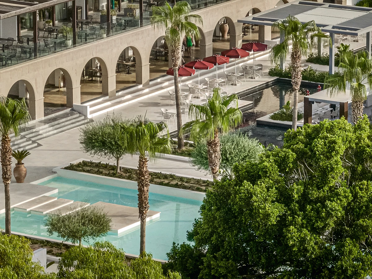 Vue aérienne de l'hôtel, Grecotel LUXME Dama Dama, île du Dodécanèse, Grêce