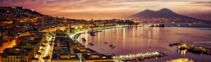 Vue de Naples et du Vésuve, coucher de soleil, nuit, Italie