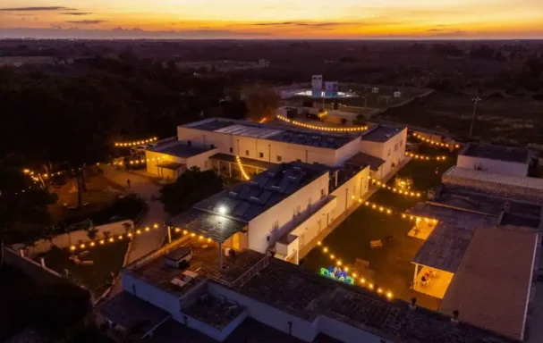 Vue aérienne, Masseria Rauccio, Pouilles, Italie